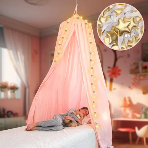 Miniatura 9 de Toldo de Cama Bollepo con Luces - Toldo Rosa de Princesa para Habitación de Niñas Individual, Doble, Matrimonial, Queen Cama Infantil, Toldo