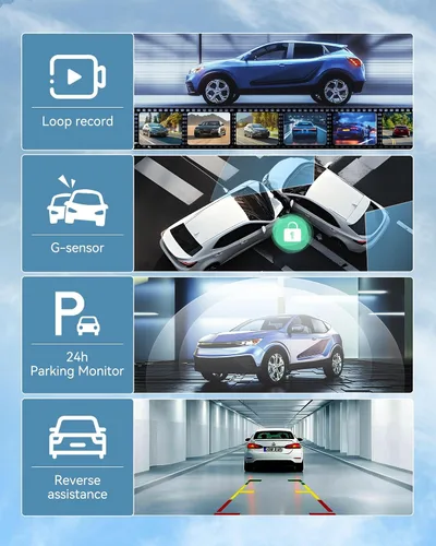 Miniatura 6 de Cámara de espejo retrovisor de 12'' con CarPlay y Android Auto, cámara de tablero de 4K, cámara frontal y trasera con asistencia de marcha