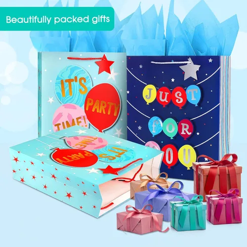 Miniatura 4 de Bolsas de regalo grandes, bolsa de regalo de cumpleaños para niños, adolescentes, niños, hombres, bolsas de regalo azules con papel de seda, bolsas