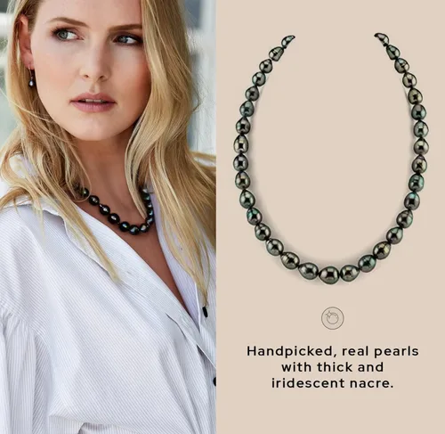 Miniatura 4 de The Pearl Source Collar barroco de perlas de Tahití para mujer, collar de perlas de oro de 14 quilates, collar de perlas de 18 pulgadas de longitud