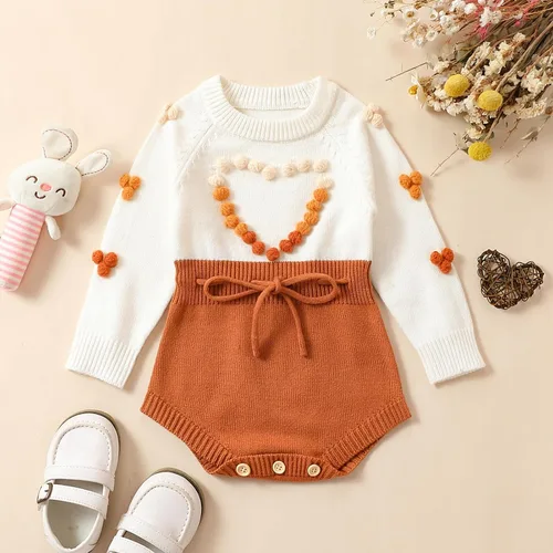 Miniatura 3 de Ursobutegl Mameluco de punto para bebé niña, suéter de manga larga, bordado floral, mameluco cálido, ropa de otoño e invierno