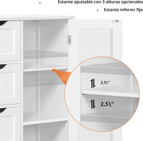 Miniatura 7 de Yaheetech Armario organizador de madera para el suelo del baño/lateral con 4 cajones y 1 armario, unidad de almacenamiento de entrada independiente
