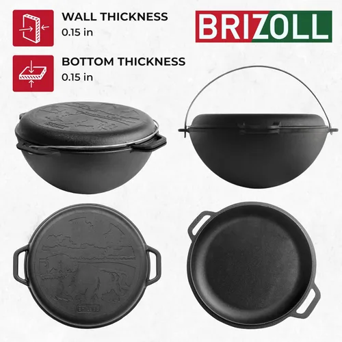 Miniatura 4 de Uzbek Kazan Brizoll de hierro fundido de 15.85 cuartos de galón (15 L) - Horno holandés de hierro fundido - Kazan para Plov - Utensilios de cocina