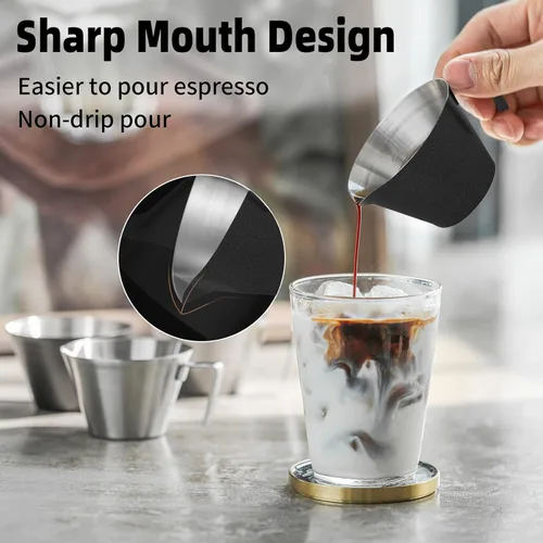 Miniatura 4 de MHW-3BOMBER Taza medidora de café expreso de 2 onzas, tazas de acero inoxidable con asa para salsa de tomate, salsa de bistec, postres, bebidas