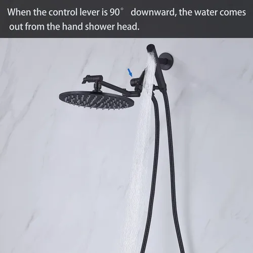 Miniatura 7 de G-Promise Combo de cabezal de ducha todo metal doble, cabezal de ducha de lluvia de 8 pulgadas, varita de rociado manual, desviador suave de 3 vías