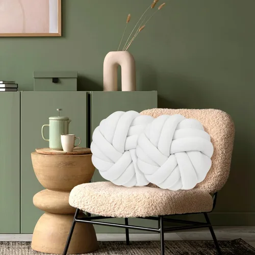 Miniatura 6 de Fumete 2 Piezas Almohadas de Nudo Redondas de 14 Pulgadas Almohada de Bola de Nudo de Felpa Suave Hecha a Mano Anudada Cojín Decorativo Moderno