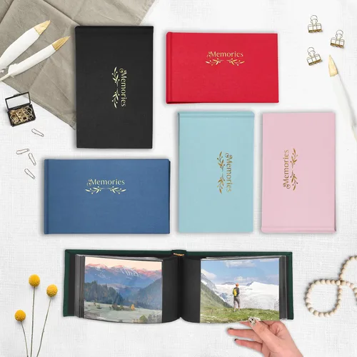 Miniatura 6 de Holoary Álbum de fotos pequeño de 4 x 6 pulgadas, tapa dura de lino, capacidad para 50 fotos, encuadernado con páginas negras, mini álbumes de fotos