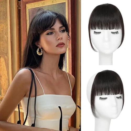 Miniatura 10 de YBYMCAI Flequillo con clip - Flequillo de pelo humano real, flequillo marrón negro, flequillo falso, flequillo de pelo humano, flequillo tenue