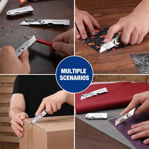 Miniatura 6 de WORKPRO Juego de cuchillos de bolsillo plegables de cambio rápido de 3 piezas con clip para cinturón