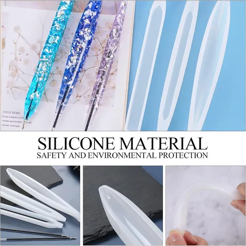 Miniatura 4 de JANYUN 3 piezas de moldes de resina en forma de bolígrafo, moldes de silicona para bolígrafos de resina epoxi, moldes de resina para fundición