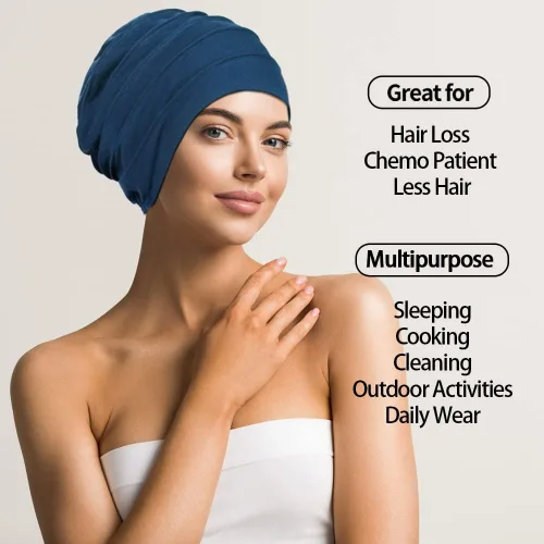 Miniatura 3 de Kisumthy 2 gorros de algodón holgados para quimioterapia, gorro de quimioterapia, sombreros de cáncer para mujeres con pérdida de cabello