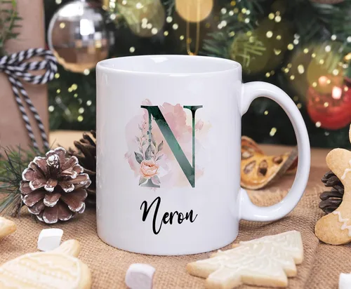 Miniatura 5 de PREZZY Taza personalizada con letra N con inicial, monograma personalizado, taza de café floral, regalos para mujeres, hombres, familiares, amigos