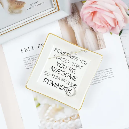 Miniatura 3 de NatuBeau Regalos de agradecimiento para mujeres, plato para anillos con texto en inglés You Are Awesome , regalos de cumpleaños, regalos
