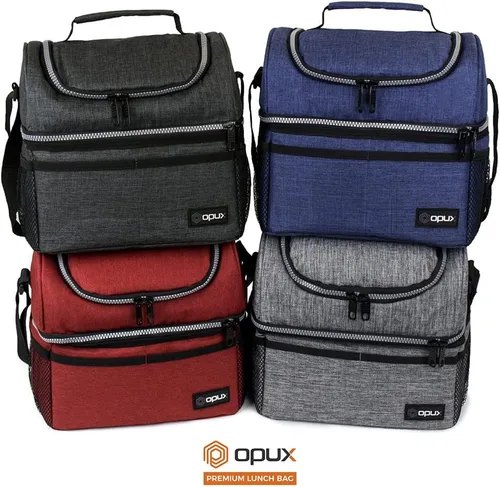 Miniatura 9 de OPUX Lonchera para hombres y mujeres, lonchera grande aislada para adultos, trabajo, doble lonchera de dos niveles, preparación de comidas, Azul