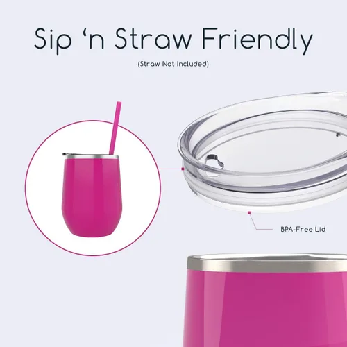 Miniatura 6 de Vaso de vino Maars Bev sin soporte de con paredes dobles aislantes al vacío de acero inoxidable de 12 onzas, Fucsia