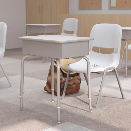 Miniatura 5 de Flash Furniture Billie - Escritorio para estudiantes – Escritorio escolar de granito gris – Marco de metal plateado – 24 pulgadas de ancho x 18
