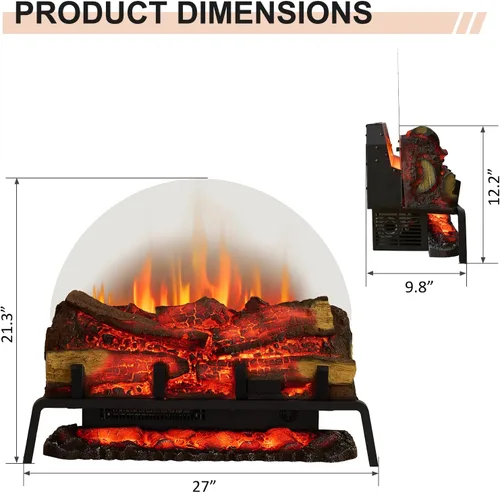 Miniatura 4 de PuraFlame 27" Chimenea eléctrica independiente con juego de leña, inserto, calentador de 750W/1500W, 6 colores de llama con 5 niveles de brillo