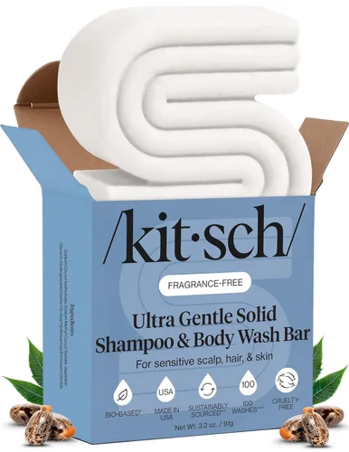 Kitsch Barra de Champú y Jabón Corporal 2 en 1 - Ultra Sensible, Vegano y Natural, Barra de Jabón de Fórmula de 5 Ingredientes para Cabello y Cuerpo
