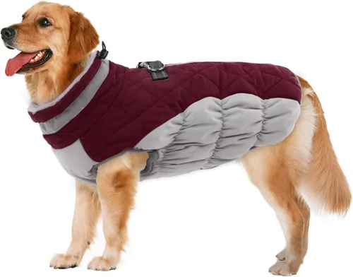 Miniatura 72 de Lelepet Abrigo cálido para perro, abrigo de invierno para perro, chaqueta impermeable para perros con arnés incorporado, chaleco reflectante
