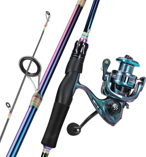 Miniatura 12 de Sougayilang Combo de caña de pescar giratoria, dos piezas de caña de pescar colorida Poratble de peso ligero con potente equipo de pesca para agua