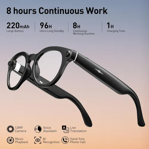 Miniatura 7 de Lentes inteligentes AI con cámara, lentes de cámara 2K, lentes de grabación de video de 12 MP, traducción en tiempo real, asistente de voz AI, gafas