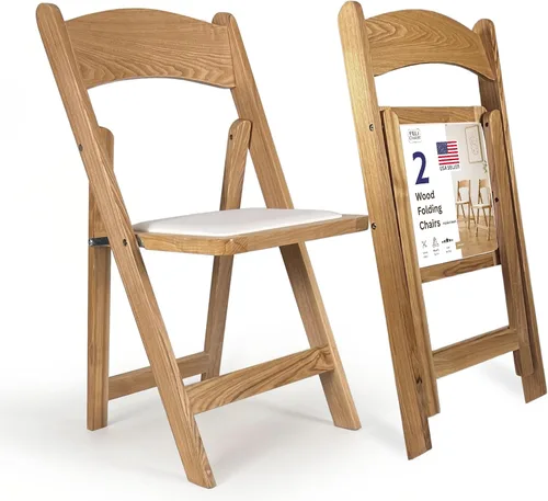 Miniatura 21 de Silla plegable de madera con asiento acolchado, asientos comerciales apilables para eventos en interiores y exteriores, fiestas, bodas, banquetes