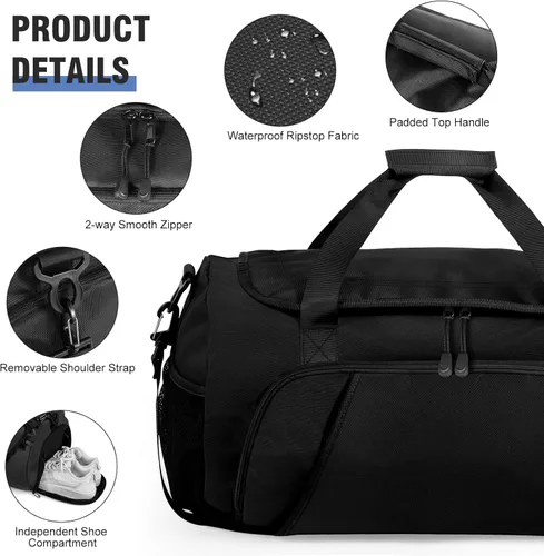 Miniatura 3 de Bolsa de gimnasio para hombres y mujeres con compartimento para zapatos y bolsillo húmedo, bolsa de gimnasio deportiva resistente al agua, bolsa