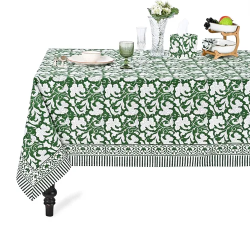Miniatura 72 de Ridhi Mantel rectangular de algodón con estampado de bloque a mano amarillo mostaza, 102 x 48 pulgadas, reutilizable, decorativo para uso diario