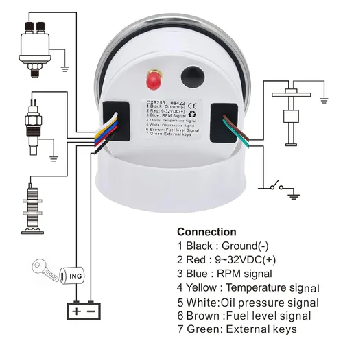 Miniatura 7 de Velómetro GPS 6 en 1 MAIMEIMI 85mm 3-3/8" Tachómetro Ajustable Multifuncional Voltímetro Nivel de Combustible Temperatura del Agua Presión de Aceite