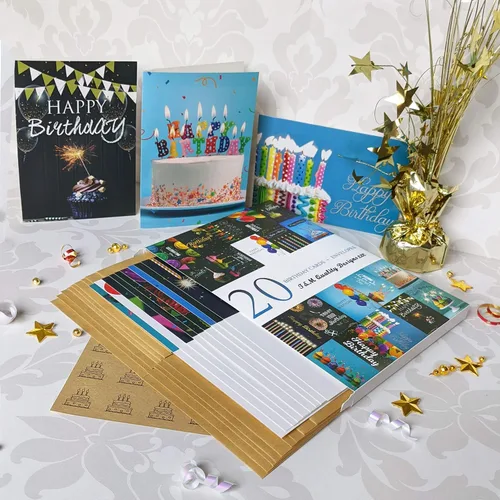 Miniatura 4 de Tarjetas de feliz cumpleaños con sobres y calcomanías, 20 diseños únicos, notas de felicitación de 4 x 6 pulgadas cuando están plegadas, cartulina