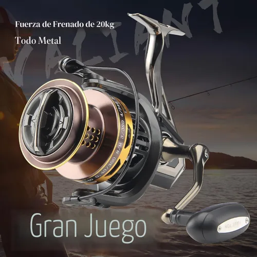 Miniatura 3 de Big Game Surf Spinning Carrete de pesca 8000/12000, 44.1 lbs de potencia de arrastre sin holgura, asiento de carrete de metal, engranaje de aleación