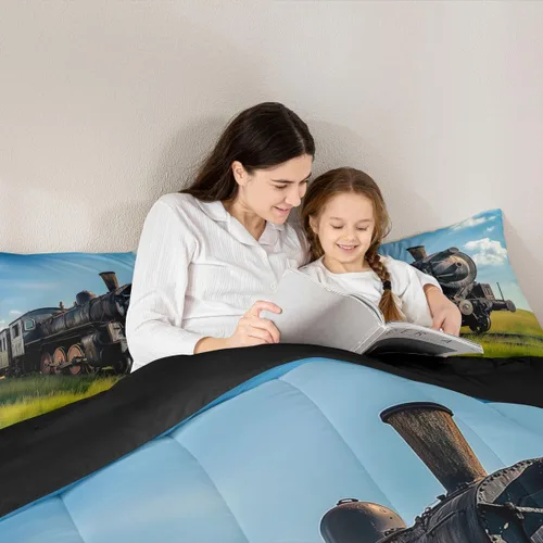 Miniatura 5 de Erosebridal Juegos de Edredón de Tren Tamaño Full, Juego de Ropa de Cama Retro con Motor de Vapor para Niños y Adolescentes, Juegos de Edredón