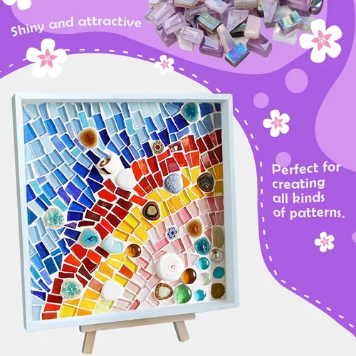 Miniatura 3 de LITMIND Azulejos de mosaico de vidrio irregulares mixtos morados para manualidades de arte, suministros de fabricación de mosaicos de 9 onzas, kits