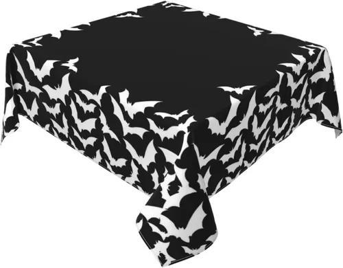AEIOAE - Mantel de Halloween 54 x 54 pulgadas cuadrado, mantel con murciélagos negros, manteles festivos de Halloween de estilo granja decorativos