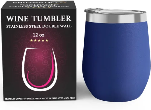 Miniatura 49 de CHILLOUT LIFE Vasos Térmicos de Vino de Acero Inoxidable de 12 oz Paquete de 2 - Vasos de Vino con Aislamiento al Vacío de Doble Pared con Tapas