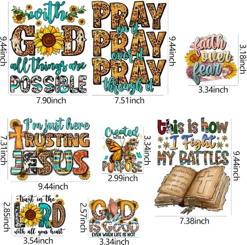 Miniatura 2 de 8 piezas de calcomanías para planchar, transferencias térmicas, parches para ropa, camisetas, diseño de Jesús, vinilo para planchar, diseño