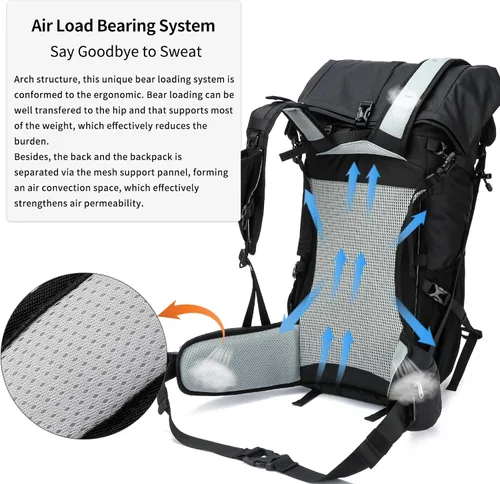 Miniatura 6 de Mochila de senderismo, 40L a 50L, bolsa de senderismo de capacidad extra grande, mochila de campamento con marco interno, mochila deportiva ligera