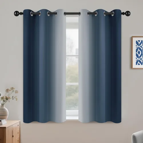 Miniatura 103 de COSVIYA Cortinas 100% Opacas Azul Degradado con Lazos Ajustables para Cocina Aislamiento Térmico Oscurecimiento de Habitación Cenefa con Bolsillo