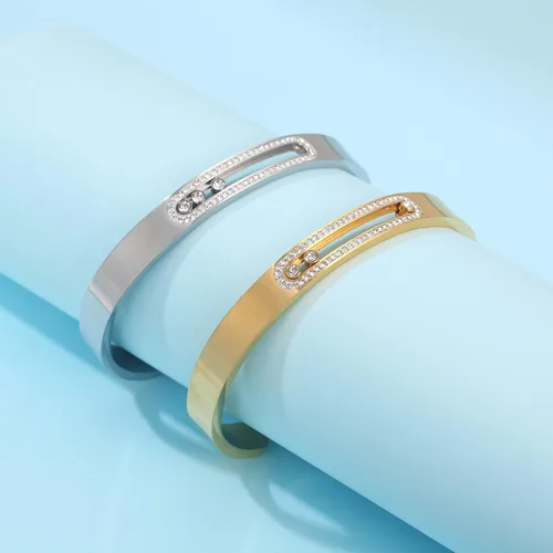Miniatura 6 de Brazalete para mujer con diamantes móviles, una pulsera de acero inoxidable para mujer