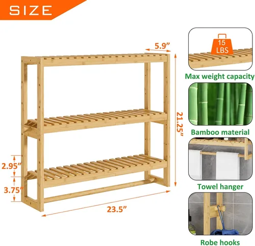 Miniatura 3 de RRX - Estante organizador de almacenamiento para baño, estante ajustable de 3 niveles, color beige Organizador de bambú para almacenamiento sobre