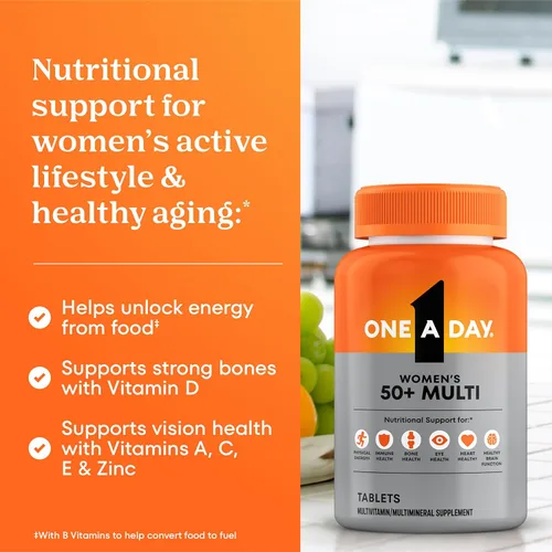 Miniatura 4 de One A Day Multivitamin para mujeres de 50 años o más, tabletas, multivitamínico para mujeres de 50 años o más con vitaminas D, C, E, zinc y biotina