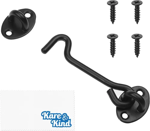 Miniatura 5 de Kare & Kind Gancho y ojo pestillo (10 cm) - con tornillos de montaje - Cerraduras resistentes para puerta, portones, graneros, baños, cabañas