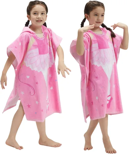 BANGSAUR Toalla con capucha para niños, baño o playa, toallas de algodón suave para niñas, absorbente envolvente de piscina con capucha, poncho bata