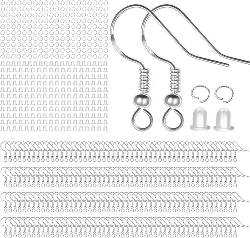 Miniatura 8 de Ganchos para aretes de plata de ley 925, kit de 750 piezas de ganchos para aretes; 250 piezas/125 pares de ganchos hipoalergénicos para aretes
