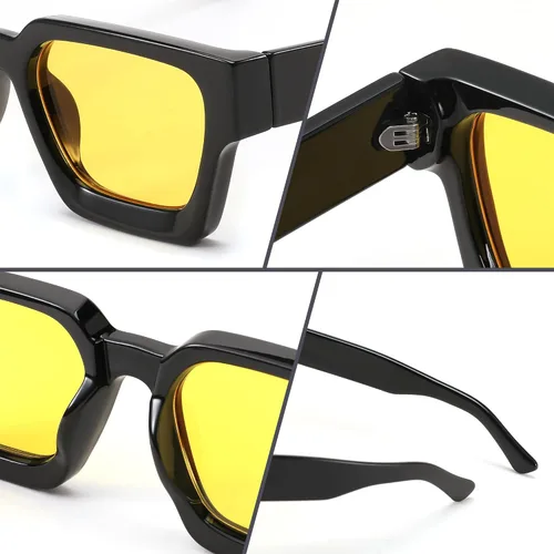 Miniatura 110 de FEISEDY Gafas de sol cuadradas retro de los años 90 para mujeres y hombres, gafas de sol rectangulares gruesas de moda con protección UV400 B2385