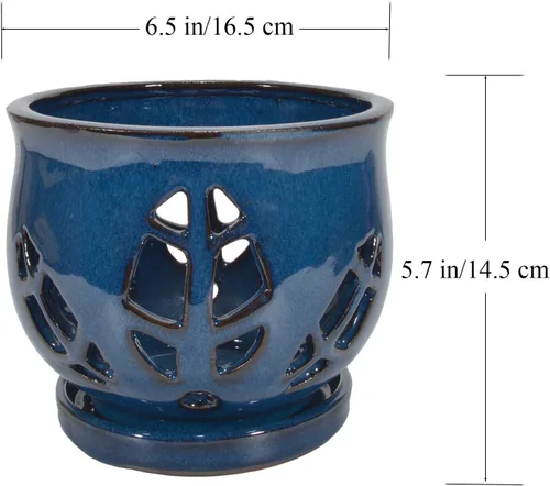 Miniatura 6 de W&W Maceta de orquídeas con agujeros y platillo para trasplantar, azul, 6.5 pulgadas