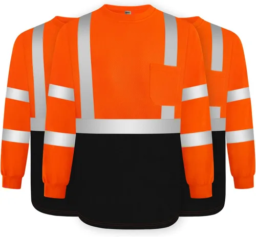 Miniatura 10 de TCCFCCT Camisetas de manga larga de alta visibilidad para hombres y mujeres - Clase 3 Hi Vis, camisas de trabajo de seguridad reflectantes con fondo