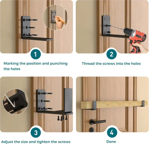 Miniatura 7 de Soportes de barricada ajustables para puerta, soporte de barra de puerta de 2 x 4, acero al carbono resistente de 0.173 in de grosor, negro, paquete