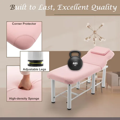 Miniatura 4 de Cama de masaje estacionaria profesional ajustable mesa de masaje cama de spa 73 x 27.5 pulgadas, mesa de terapia física estacionaria con cama de Rosa