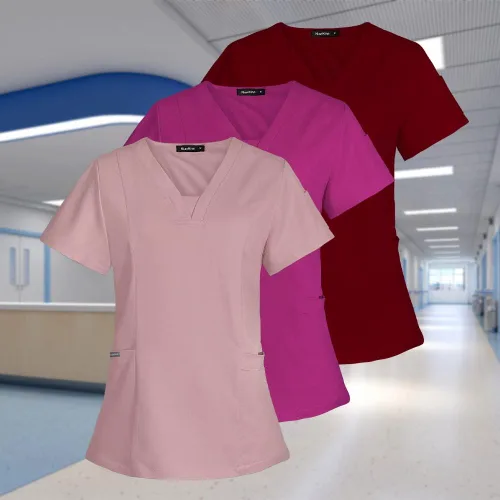 Miniatura 6 de niaahinn Camiseta quirúrgica clásica con cuello en V para mujeres y hombres, para uso médico debajo de la exfoliación, para hombres y mujeres